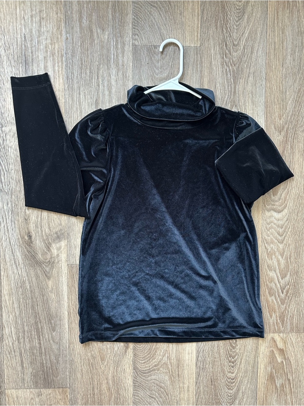 LOFT Black Velvet Turtleneck Puff Sleeve Blouse Top Velour Size Small